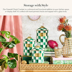 MACKENZIE-CHILDS Medium Enamel Canister, Kitchen Storage Container with Lid, Green-and-White Emerald Check