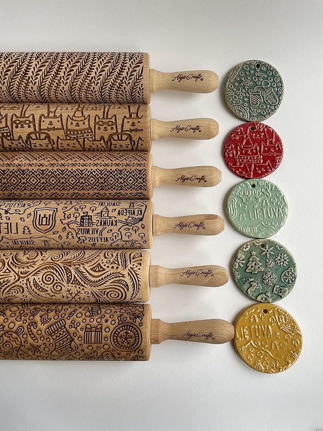 PAW and BONE EMBOSSING ROLLING PIN LASER ENGRAVED PATTERN with PAWS and BONES for EMBOSSED COOKIES or PASTA