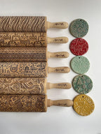 FOX Embossing Rolling Pin – Laser Engraved Dough Roller with a woodland fox and forest pattern. Perfect for cookies, pottery, and a thoughtful gift. By Algis Crafts.