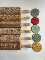 LOTUS embossing rolling pin with Lotus flower Pattern. Dough roller for embossed cookies and Pottery by Algis Crafts