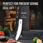 Huusk Japanese Cooking Knife, Butcher Knives for Meat Cutting, Hand Forged Kitchen Knives with Full Tang Handle, Brisket Trimming Knives with Sheath for BBQ, Camping, Gifts for Men