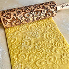 Rolling pin FOLK. Wooden embossing rolling pin with Oriental flowers. Embossed cookies. Pottery. Birthday gift. Gift for mother