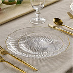 PLASTICPRO 30 Pack Plastic Plates Set of 15-10 inch Plates and 15-7 inch Plate, Elegant Clear Spiral and Gold Rim Disposable Fancy Plate Premium Heavyweight