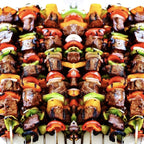 Antallcky 12 Pack Kebab Skewers 23.5 Inch BBQ Barbecue Skewers Stainless Steel Sticks Heavy Duty Large Wide Reusable with Nonslip Wooden Handle Ideal for Shish Kabob Chicken Shrimp and Vegetables