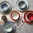 Gibson Home Rockaway 12-Piece Round Stoneware Dinnerware Set, Service for 4 – Cream Plates and Bowls, Modern Matte Finish, Microwave & Dishwasher Safe