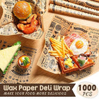 1000 Pcs 12 x 12 Inch Deli Wax Paper Sheets Grease Resistant Tray Basket Liners Newsprint Paper Water and Grease Proof Sandwich Wrapping Square Hot Dog Wrappers for Food Baking (Brown)