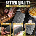 SliceElite Elite Series 7-Inch Damascus Bone Cutting Knife – VG10 Steel Blade with Forged Carbon Fiber Handle Infused with Gold Leaf, Sheaths Option (Bone Cutting Knife with Leather Sheath)