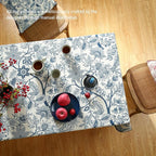 ISAENNE Designer French Linen Extra Long Rectangle Tablecloth,Blue Floral Washable Indoor Table Cloth,Durable Home Decor Tablecloths for Dining Thanksgiving Kitchen Party,63"*110"-Ruyi B