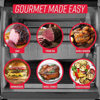 Ronco Showtime Large Capacity Rotisserie & BBQ Oven Modern Edition, Simple Switch Controls, Silicone Door Tie, Auto Shutoff, Includes Multipurpose Basket