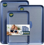 3Pcs Nonstick Baking Sheet, Baking Sheet Pan Set, Jelly Roll Pans, Cookies Sheet for Baking, Cookie Sheet Pan with Diamond Texture, Blue