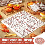 600 Pcs 12 x 12 Inch Deli Wax Paper Sheets Grease Resistant Tray Basket Liners Newsprint Paper Water and Grease Proof Sandwich Wrapping Square Hot Dog Wrappers for Food Baking (Brown on White)