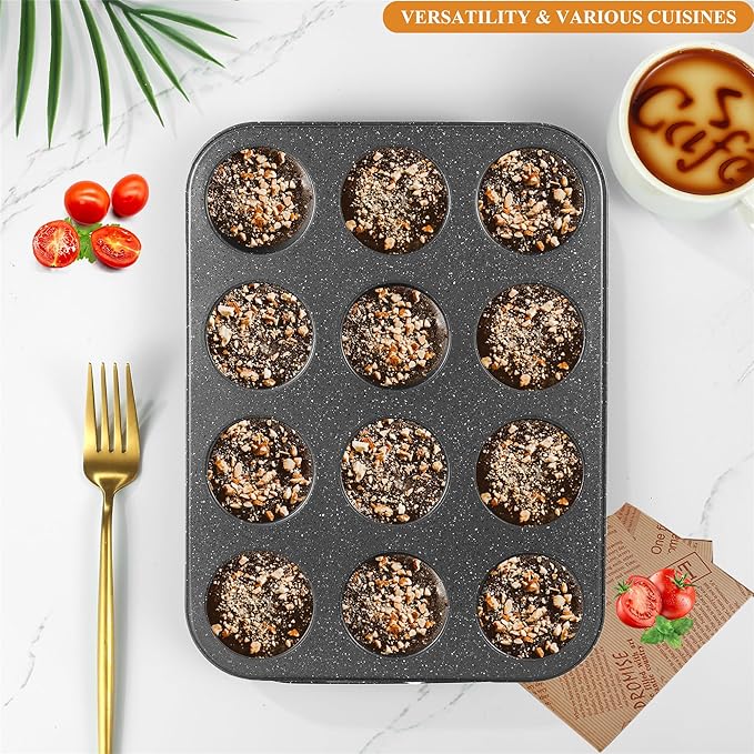 Muffin Cupcake Pan - Nonstick 12-Cup Tin for Baking Cheesecake, Toast Oven Supplies, Non-Stick Tray