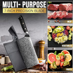 SliceElite Elite Series 7 Inch Meat Cleaver Knife Damascus VG10 Core Forged Carbon Fiber Handle Heavy Duty Chopper Sharp Kitchen Butcher Bone Cutter Vegetable Fruit Chef Tool Dual Protection Gift