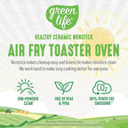 GreenLife Countertop Toaster Oven Air Fryer Stainless Steel, Healthy Ceramic Nonstick, PFAS Free, Tray & Basket, Bake, Broil, Reheat, Adjustable Temp & Time Control, Auto Shutoff, Turquoise