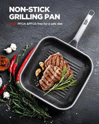 Nonstick Grill Pan,12 Inch Square Steak Grilling Pan for Indoor Cooking & Outdoor Grilling, Non Stick Stainless Steel Grill Skillet Steak Pan, PFOA Free cookware