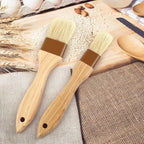 2 Pcs Natural Bristle Pastry Brush, Beech Wooden Handle Basting and BBQ Brushes for Cooking, Butter, Oil, Marinade, Grilling & Baking, Kitchen Food Brush (1 inch & 1.5 inch)