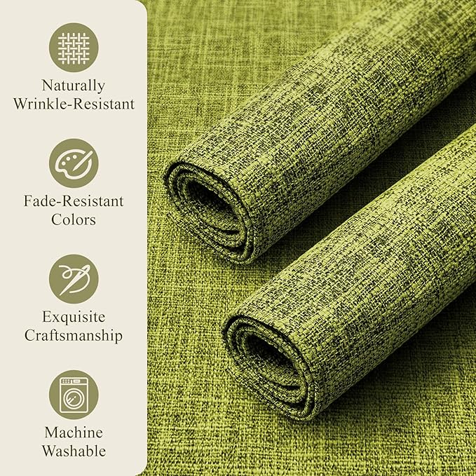 KXN Placemats Set of 8, Dual-Layer Thickened Faux Linen Table Mats, Heat Resistant & Wrinkle-Free, Machine Washable Cloth Place Mats for Kitchen Dining Indoor Outdoor (Green)