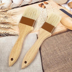 2 Pcs Natural Bristle Pastry Brush, Beech Wooden Handle Basting and BBQ Brushes for Cooking, Butter, Oil, Marinade, Grilling & Baking, Kitchen Food Brush (1.5 inch & 2 inch)