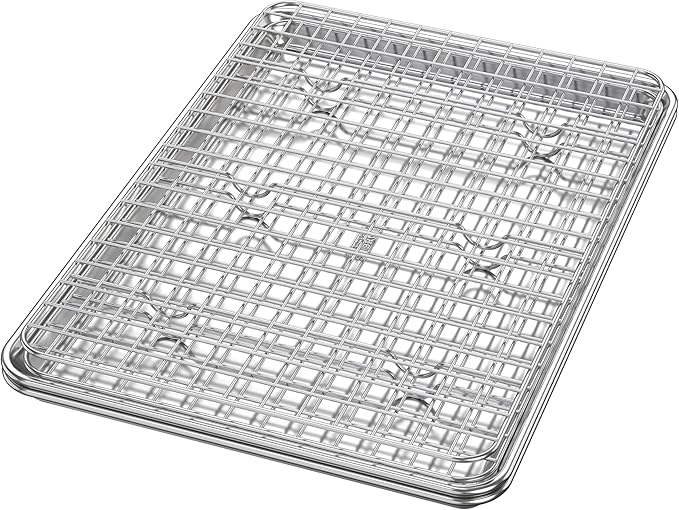 100% Recycled Aluminum by Baker's Secret, Bakeware Set 4pcs, 2x Baking Trays for Oven Cookie Sheet 18" with 2x Stainless Steel Rack, Non Toxic- PTFE,PFAS,PFOA Free - The Natural Aluminum Collection