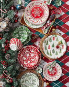 Christmas Pasta Bowl Set, 8 Inch Salad Serving Bowl, Wide and Shallow Bowl Plate for Kitchen, Dishwasher and Microwave Safe, Set of 6