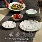 Corelle Vitrelle 18 Piece Glass Dinnerware Sets Service for 6, Triple Layer Chip & Crack Resistant Glass Plate and Bowl Sets, Wildflower