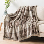 PAVILIA Taupe Plaid Sherpa Throw Blanket for Couch Twins, Soft Fuzzy Cabin Blanket and Throws, Warm Cozy Winter Gift Blanket, 60x80