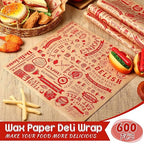 600 Pcs 12 x 12 Inch Deli Wax Paper Sheets Grease Resistant Tray Basket Liners Newsprint Paper Water and Grease Proof Sandwich Wrapping Square Hot Dog Wrappers for Food Baking (Red on Brown)