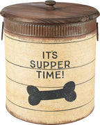Primitives by Kathy Rustic Pet Tin Bins - Dog Food & Toy Storage Set, 'Toys & Beware of Wigglebutts' Themed Containers