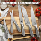 imarku® Knife Set, Japanese HC Stainless Steel 15 PCS Kitchen Knife Set With Block With Built-in Sharpener, Razor-Sharp Blade Knife Block Set With Dotted Ergomomic Handle, Best Birthday Gifts, White