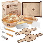 Sourdough Kit with Professional Bread Making Tools - A Complete Sourdough Bread Kit Including 10" Round & 11" Oval Bannetons, Bread Lame, Whisk, Bowl & Dough Scrapers, Slings, and Mat (17-Piece Kit)