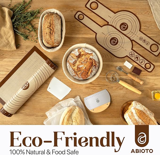 9" Round and 10" Oval Banneton Bread Proofing Baskets and Sourdough Bread Baking Supplies, A Complete Sourdough Kit with Bread Lame, Danish Whish, Bowl & Dough Scraper, 2 Bread Slings, and Baking Mat