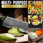 SliceElite Elite Series 7 Inch Nakiri Knife Damascus VG10 Core Forged Carbon Fiber Handle Polymer Guard Japanese Chef Vegetable Chopping Cleaver Kitchen Knife Sharp Cutting Cooking Tomato Butcher Tool