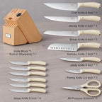 Newly Updated Sharp Chef Knife Set,High Carbon Stainless Steel Forged,Kitchen Knife Set Ergonomic Handle,Hundreds of Years of Masterful Craftsmanship(15PCS,Ivory)