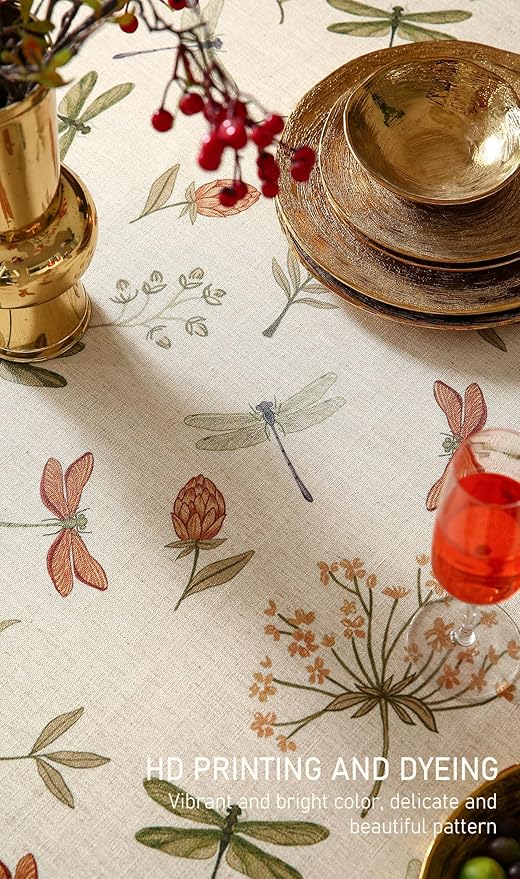 ISAENNE Designer Floral Linen Tablecloth Rectangular,French Off White Elegant Table Cloth,Washable Home Decor Tablecloths for Dining Thanksgiving Kitchen Christmas Party,55"*87"-Grace B