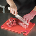 San Jamar Saf-T-Grip Plastic Cutting Board with Safety Hook, 9" x 12" x 0.375", Red