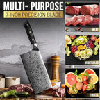 SliceElite Elite Series 7 Inch Meat Cleaver Knife Damascus VG10 Core Forged Carbon Fiber Handle Heavy Duty Chopper Sharp Kitchen Butcher Bone Cutter Vegetable Fruit Chef Tool Polymer Blade Guard Gift