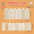 Cake Buttercream Decorating Stencils - 15 Pcs Reusable Cake Stencils Floral Boarder, Cookies Royal Icing Stencils Biscuits Decorating Template Cake Baking Stencils